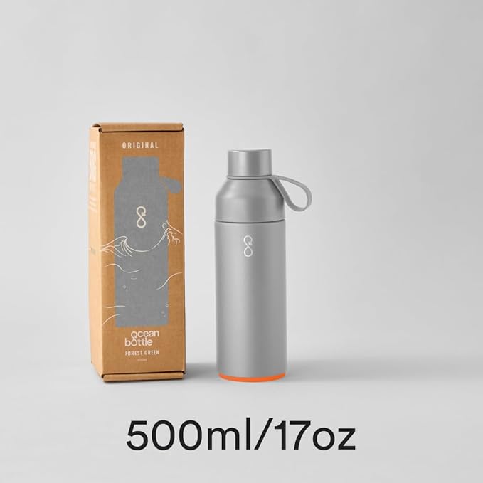 Ocean Bottle - Recycled Stainless Steel Drinks Reusable Water Bottle - Eco-Friendly & Reusable - Rock Grey - 17 oz