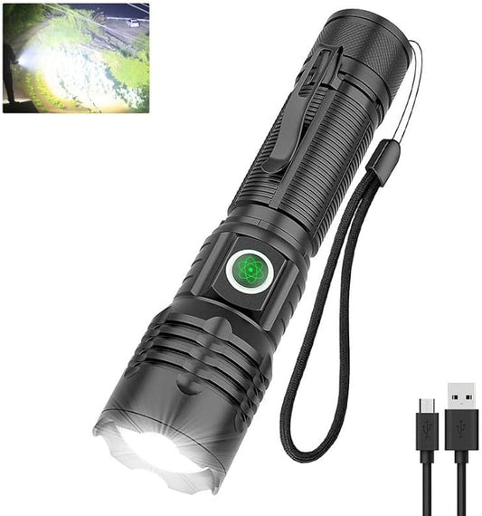 Small Powerful Flashlight, Super Bright 8000 Lumens LED Flashlight, Type-C Rechargeable, Zoomable, Waterproof Tactical Flashlight for Camping Emergency