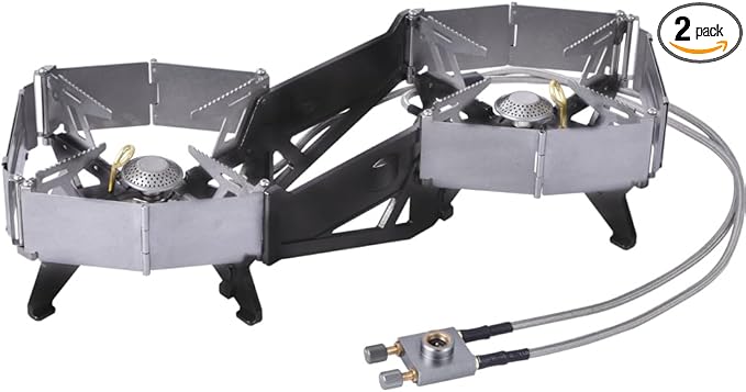 Foldable Dual Head Burner Camping Stove,BRS-32 Portable Windproof Backpacking Furnace Free Adjustable Control Gas Stove for Outdoor Cooking