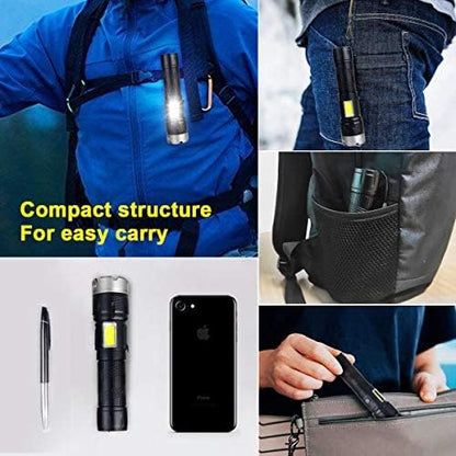 Worlds Smallest Brightest Flashlight High Lumen 5000 Military Rechargeable Zoom Searchlights Lantern Combo with Red Light Optional for Kids Camping Hiking Daily Use Car Hunting Fishing, Black