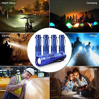 5 Pack LED Mini Flashlights 7W 300LM SK-68 3 Modes Q5 LED Tactical Flashlight for Camping Hiking Emergency (Blue)