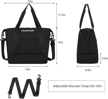 MAXTOP Travel Duffle Bag for Women Weekender Overnight Bags Large Capacity Carry On Duffel Bag With Shoe Compartment,Sports Gym Tote Bag with Dry and Wet Separation Black