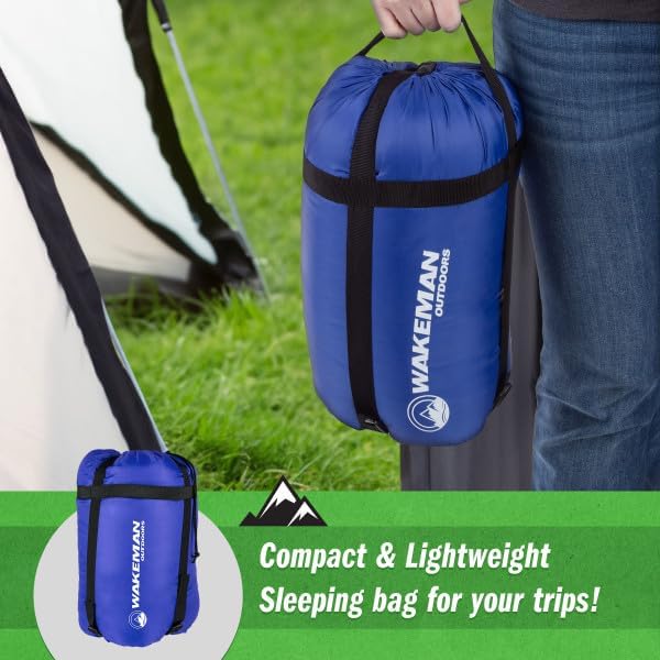 Wakeman Outdoors Sleeping Bag-Lightweight, Carrying Bag with Compression Straps Included-Great for Adults