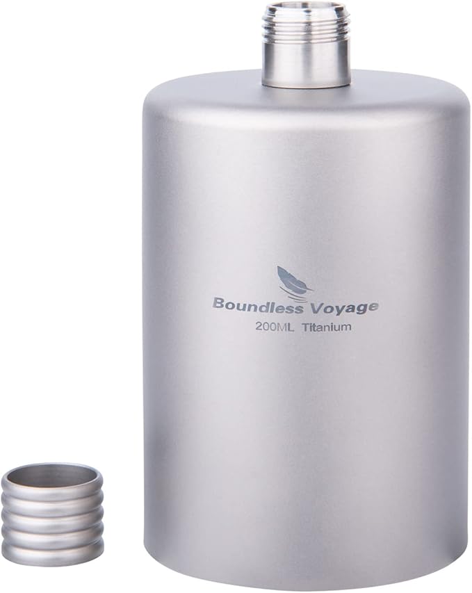 Boundless Voyage Titanium Hip Flask Pocket Flagon Camping Portable Alcohol Bottle Drink Sports Water Bottle 200ml/6.7oz-Ti3068D