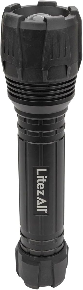 LitezAll Nearly Invincible Tactical Flashlight | Compact and Portable Night Light 4000 Lumens | Durable and Rubber Coated Flash Light Gifts for Men, 9 AA Batteries Included