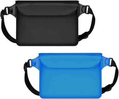 2-Pack Waterproof Bag with Adjustable Waistband and Touch Sensitive Screen, Keeping Your Phone and Valuables Dry, Perfect for Drifting, Swimming, Kayaking, Rowing, Fishing… (Black+Bule)