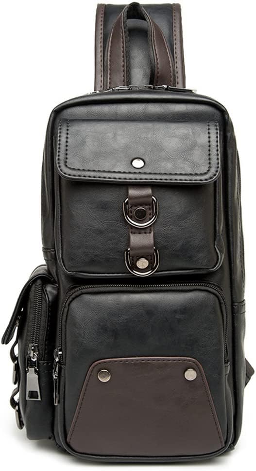 Leather Sling Bag Backpack for Men Women Cross Body Shoulder Chest Pack Outdoor Travel Camping Fishing Hunting Hiking Handbag Crossbody Daypack Black
