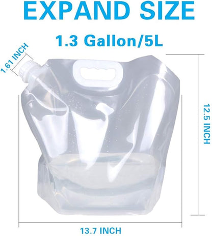 1.3 Gallon Collapsible Water Container Bag, BPA Free Food Grade Clear Plastic Storage Jug for Sport Camping Riding Mountaineer,Freezable,Food Grade (1.3 Gal, 2-pack)