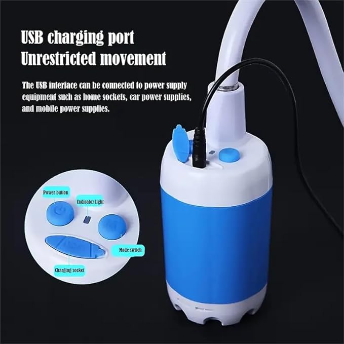 Portable Shower，Outdoor dormitory bath artifact Electric Rechargeable Portable Camping Shower, simple car self-priming shower，pet Shower, Blue