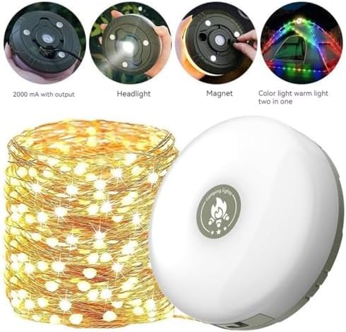 Camping String Light with Camping Lantern and Flashlight,Updated 3-in-1 Portable String Lights,32.8ft/10M Warm White and Colorful,8 Lighting Modes(NO APP),Rechargeable,Waterproof
