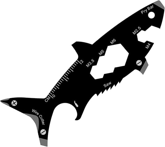 15-in-1 V15 Shark Shape Multitool, EDC Carabiner Camping Gadgets, Key Opener, Keychain Tool No Knife for Kids, Unique Gifts for Everyone Who Wants Nothing. (shark)