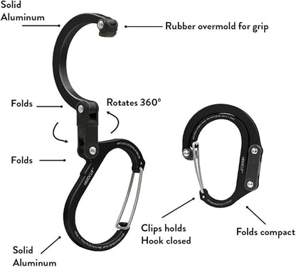 GEAR AID HEROCLIP 360° Swivel Carabiner Gear Clip and Hook (Medium) for Camping, Backpack, Suitcases and Garage Organization
