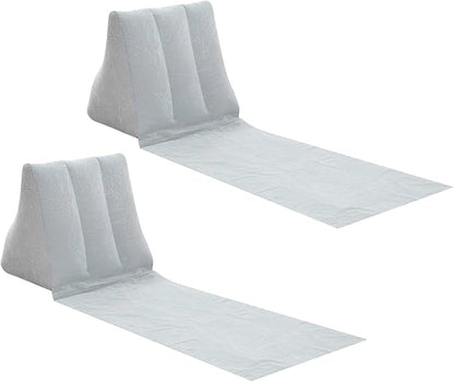 2X Inflatable Outdoor Sun Bath Beach Mat Pillows Flocking Beach Chairs with Backrest Inflatable Lounger for Portable Travel Camping (Grey)