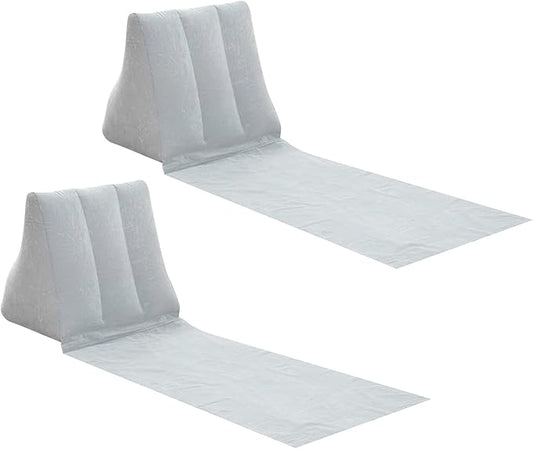 2X Inflatable Outdoor Sun Bath Beach Mat Pillows Flocking Beach Chairs with Backrest Inflatable Lounger for Portable Travel Camping (Grey)