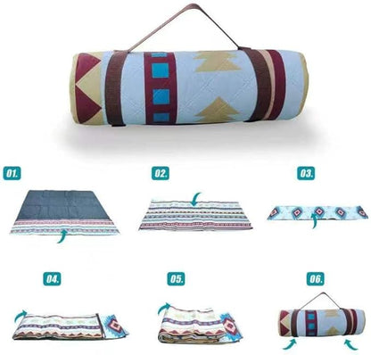 EXELNT Extra Large Outdoor Picnic Blankets Waterproof, for The Beach, Camping Travelling on The Grass, Park Blanket, Rolling Up Packaging，Portable Carring, 79" x 79" Picnic Mat - Aksu Style (Yellow)