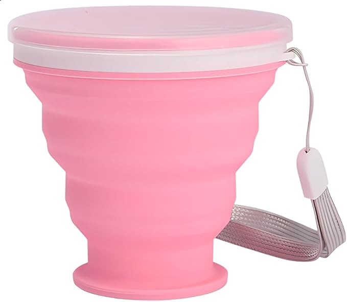 Silicone Folding Travel Cup, Folding Silicone Cup with Lid, Expandable Drinking Cup, Reusable Mug for Camping, Hiking and Travel (1)