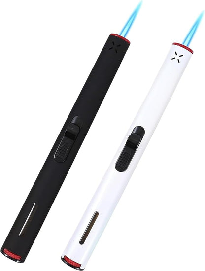 2PC Butane Torch Lighters, 7.9IN Refillable Torch Lighter Adjustable Jet Flame Butane Lighter Long Pen Lighter for Grill BBQ Candle Camping (Gas Not Included) (Green+Blue)