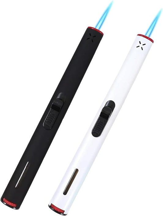 2PC Butane Torch Lighters, 7.9IN Refillable Torch Lighter Adjustable Jet Flame Butane Lighter Long Pen Lighter for Grill BBQ Candle Camping (Gas Not Included) (Green+Blue)