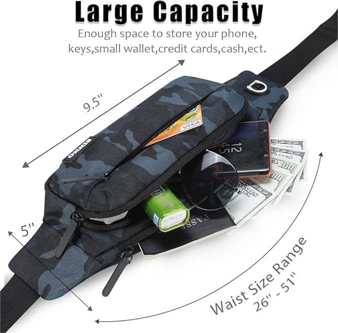 SINNO Large Crossbody Fanny Pack for Women Men Belt Bag With 4-Zipper Pockets for Travel Running Hiking Workout Dog Walking Outdoors Sport Fishing Waist Pack Bag Carrying All Phones
