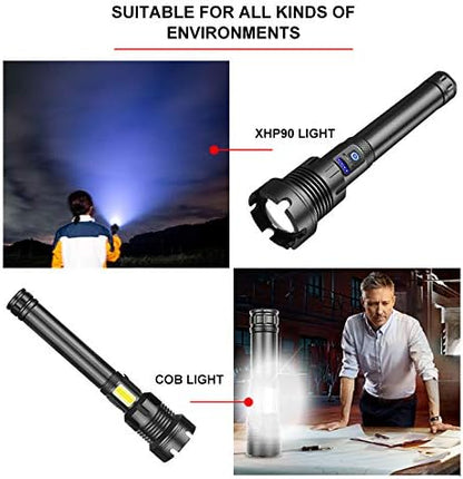 BESTSUN 26000 High Lumens LED Flashlight,Super Bright XHP90 LED Flashlights,Rechargeable Brightest Handheld Led Flash Lights,Powerful Waterproof Zoomable Lamp with 7 Modes for Emergency,Camping