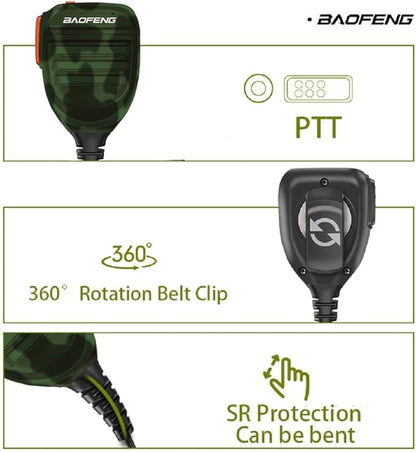 BAOFENG BF-F8HP Microphone Speaker Handheld Mic Waterproof Upgrade of Original BF Mic for GMRS Ham Radio 2Pin K Mic Camo Compatible with UV-K5 UV-82 UV-S9 Plus UV-17R P15UV