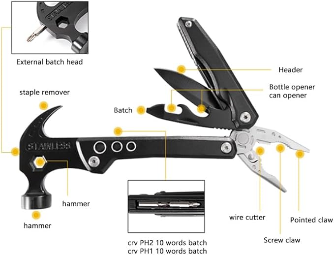 14 in 1 Hammer Multitool,Pliers Bottle,Opener Screwdriver,Camping Survival Gear,Tools for Outdoor Travel,Household Tools,Gifts for Men,Gifts for Husba ASIN: B0CLVK882Z