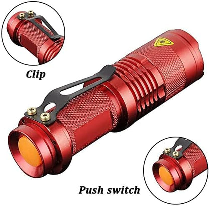 MODOAO 6 Pack Mini Flashlights LED Flashlight 7W 350LM 3 Mode Flashlight Torch Adjustable Focus Zoomable Light,Skid-Proof Design & Waterproof Design (Red)
