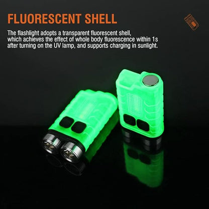 Mini Flashlight Keychain EDC Flashlight Rechargeable Magnet LED Bright 900LM Red UV Blue Light,IP65 Waterproof and 12 Light Modes Pocket Flashlight for Adventure Camping White