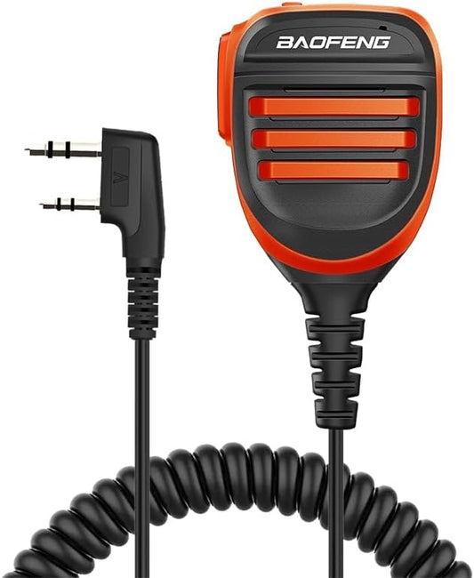 BAOFENG BF-F8HP Microphone Speaker Dual PTT Handheld Mic Waterproof Upgrade of Original BF Mic for GMRS Ham Radio 2Pin K Orange Compatible with UV-K5 UV-82 UV-S9 Plus UV-17R P15UV