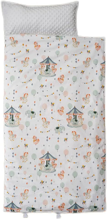 Bunnikins & Clover Toddler Nap Mat with Removable Pillow, Nap Mats for Preschool, Easy Clean Toddler Nap Pad for Kindergarten, Kids Sleeping Bag for Travel Camping