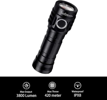 sofirn IF25A Flashlight High Lumens with 3800 Lumens, Rechargeable Flashlight with 4X SST20 4000K LED 95 High CRI, Anduril UI 2, for Camping, Hiking, Fishing