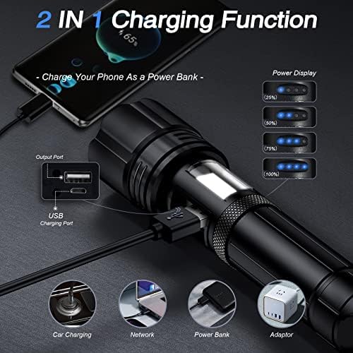 Rechargeable Flashlights High Lumens, Led Flashlight 990000 Lumens Bright Flash Light with 7 Modes, Flashlights for Camping, Home, IPX7 Waterproof (2 Pack)