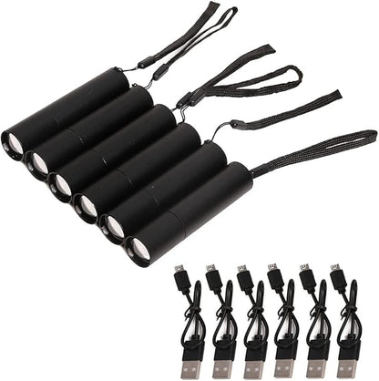 Rechargeable Mini LED Flashlights, 6pcs High Brightness Flash Light with Lithium Battery 3 Mode XPE 1200 Lumen Waterproof Zoomable Torch with USB Cable for Camping, Hiking, Riding, etc