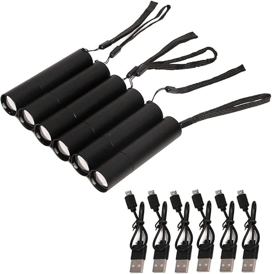 Rechargeable Mini LED Flashlights, 6pcs High Brightness Flash Light with Lithium Battery 3 Mode XPE 1200 Lumen Waterproof Zoomable Torch with USB Cable for Camping, Hiking, Riding, etc