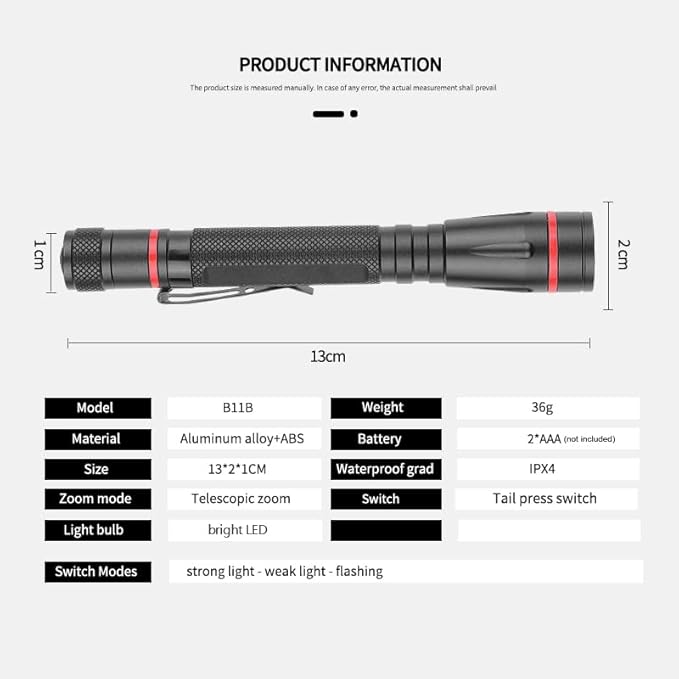 2 Pack Mini Flashlight 3 Modes - Small Flashlights LED High Lumens Pen Light with Clip, Zoomable, Portable Pocket Compact Torch for Camping, Emergency, Inspection