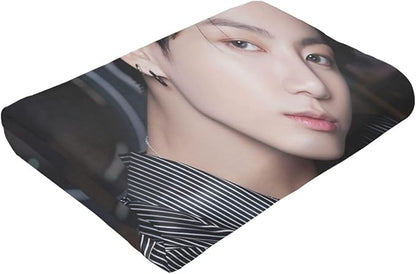 Jung Kook Blanket 60"X80" Soft and Comfortable Warm Fleece Throw Full Picture of Idol Group Blankets Yoga Blankets Beach Blanket Picnic Blankets Gift for Dorm Room Decor Sofa Bed Camping Travel