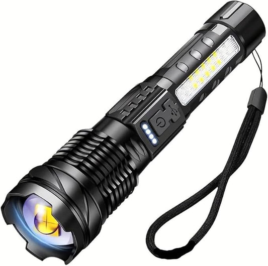 MODOAO LED Flashlight Rechargeable, Handheld Flashlights with 7 Modes & Zoomable, Powerful Emergency Flashlights Camping, Hiking,and Outdoor Use (1 pack)