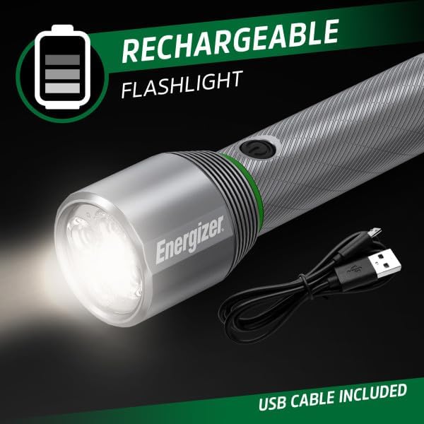 Energizer X2000 LED Rechargeable Flashlight, Powerful 2000 Lumen Flash Light, IPX4 Water Resistant, Excellent Emergency Power Outage Light
