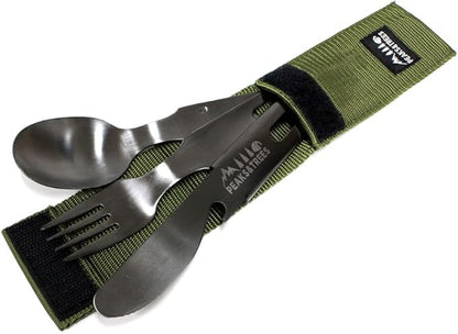 18/0 Stainless Stell Fork Spoon Knife set 3 in 1 Portable Camping Utensils with case 【made in Japan】 (Black)