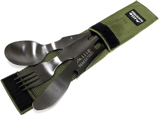 18/0 Stainless Stell Fork Spoon Knife set 3 in 1 Portable Camping Utensils with case 【made in Japan】 (Black)