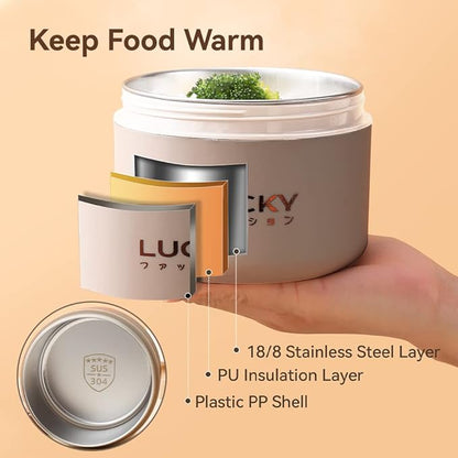 YBOBK HOME Thermal Bento Box Aldult Lunch Box, Portable Insulated Lunch Container For Work Picnic, Keep Warm Stainless Steel Food Container With Bag, Induction Cooker & Microwave Safe (Khaki 68oz)