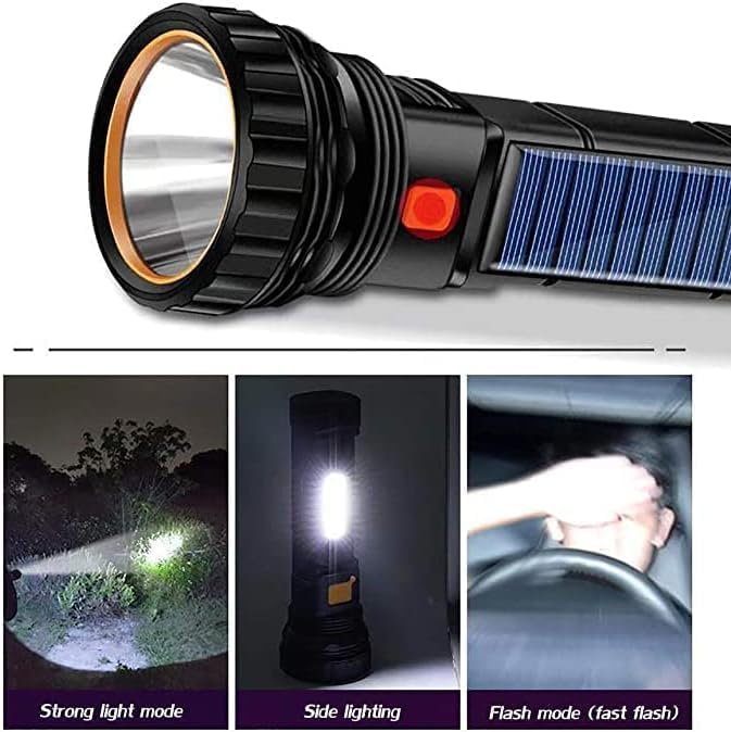 4pcs Solar/Rechargeable Multi Function 1000 Lumens LED Flashlight, with Emergency Strobe Light and 1200 Mah Battery, Emergency Power Supply and USB Charging Cable, Fast Charging