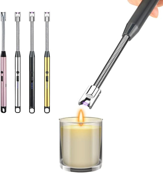 4 Pack Candle Lighter,Arc Lighter with USB Charging,Flameless Windproof,LED Battery Display,Safety Switch,Rotate 360 Degrees,for Aromatherapy,Candles,BBQ,Camping.(Black&Silver&Pink&Golden)