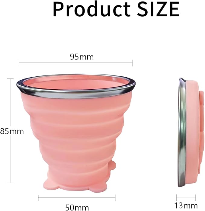2 Pcs Collapsible Cup, Silicone Collapsible Travel Cup, Expandable Folding Camping Drinking Cup with Lids Reusable Small Portable Mugs Cup for Travel, Camping, Hiking,Outdoor Sports (Gray&Pink)