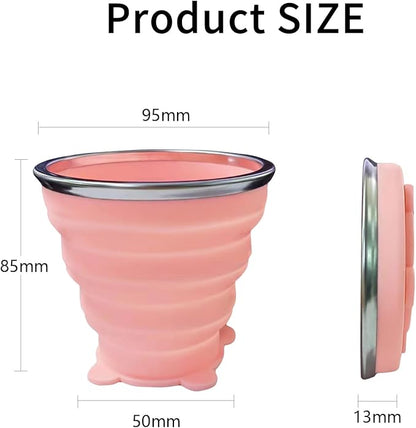 2 Pcs Collapsible Cup, Silicone Collapsible Travel Cup, Expandable Folding Camping Drinking Cup with Lids Reusable Small Portable Mugs Cup for Travel, Camping, Hiking,Outdoor Sports (Gray&Pink)