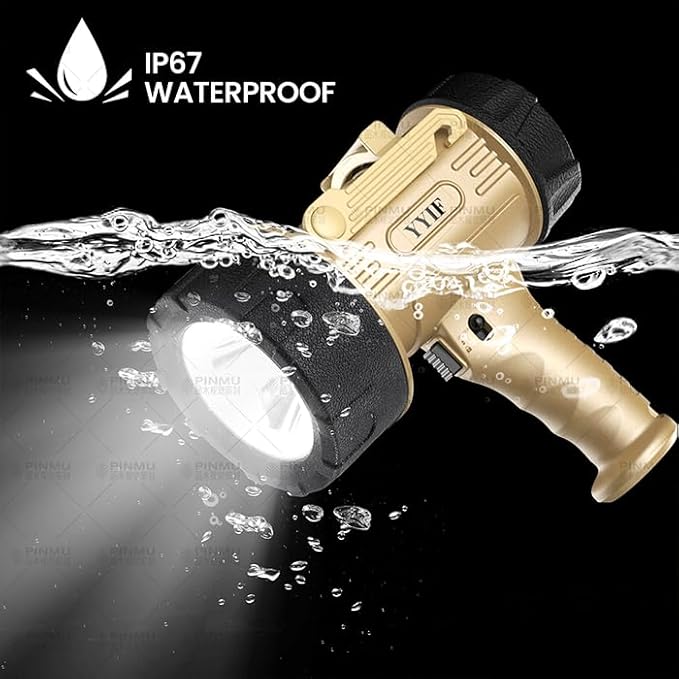 Rechargeable Spotlight, Handheld Spotlight with COB Light Source, IPX6 Waterproof &100000 Lumen LED, 10000mAh 20 Hour StandbyImpact Resistant Handheld Spotlight(Champagne)