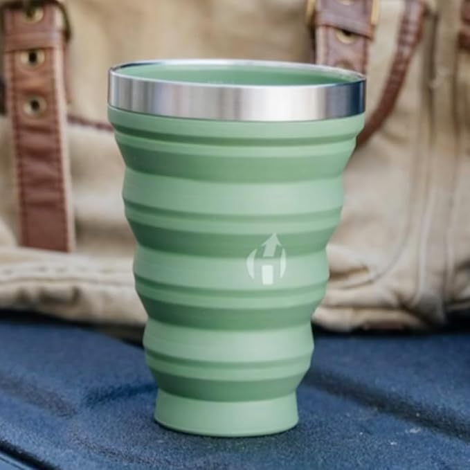 HYDAWAY Collapsible Pint - 16 oz, Silicone & Steel Rim I Collapsible Cup for Beer, Water & Soda, Portable Drinking Cup for Party, Camping, Backpacking & Hiking, Folding Travel Cups Collapse to 1-inch