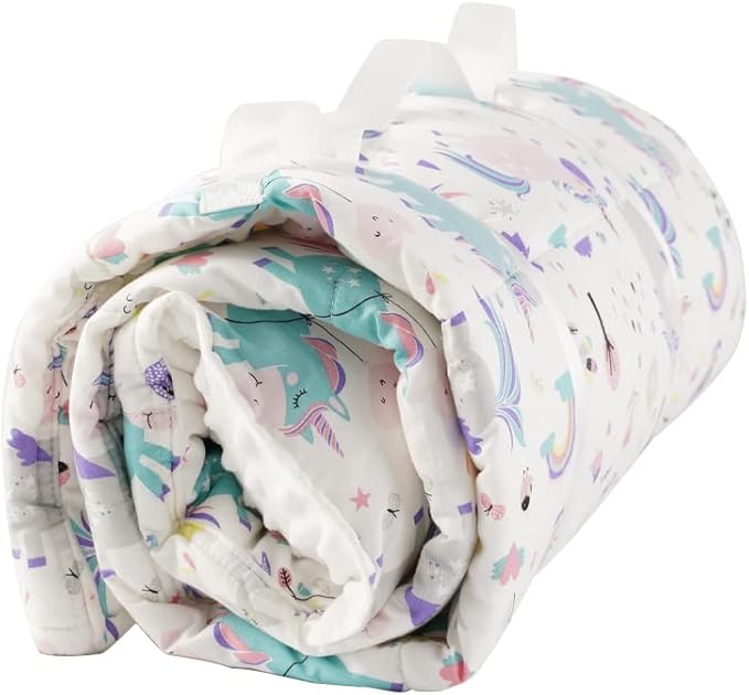 Bunnikins & Clover Toddler Nap Mat with Removable Pillow, Nap Mats for Preschool, Easy Clean Toddler Nap Pad for Kindergarten, Kids Sleeping Bag for Travel Camping