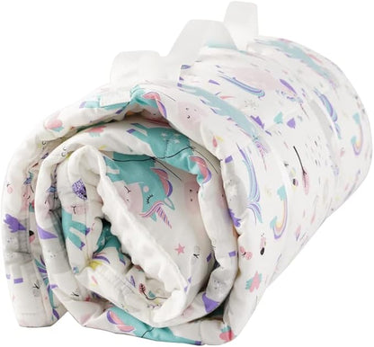 Bunnikins & Clover Toddler Nap Mat with Removable Pillow, Nap Mats for Preschool, Easy Clean Toddler Nap Pad for Kindergarten, Kids Sleeping Bag for Travel Camping