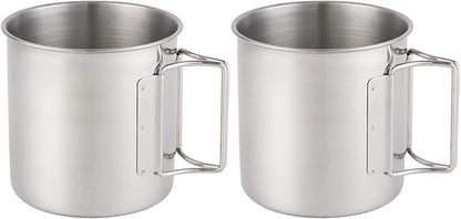 Stainless Steel Camping Mugs Outdoors Cup with Foldable Handle 2 Piece Set 660ml/22.3oz Great for Backpacking , Hiking, Hunting, Fishing and Survival Adventure